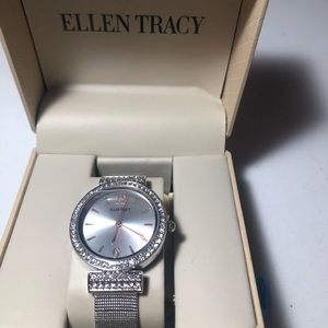 ELLEN TRACY SILVER WOMANS WATCH WITH CRYSTALS!!